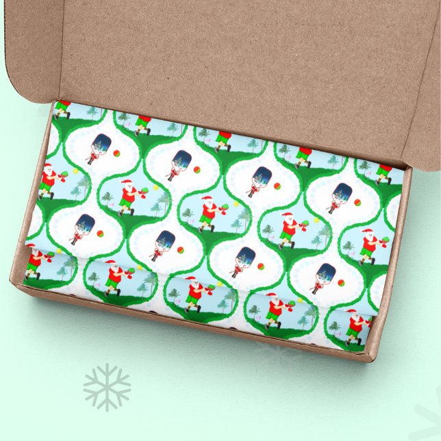 Pickball Weihnachten mit Santa in Florida Seidenpapier (Jolly tissue paper: Retro pickleball fun with Santa, flamingo vibes, and palm trees!)