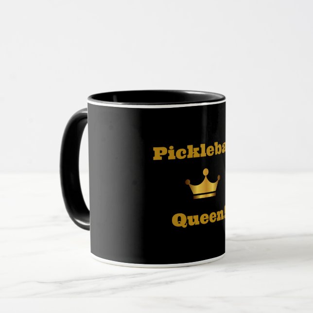 Picklball Queen coffee Tasse - schwarz & gold (Vorderseite Links)