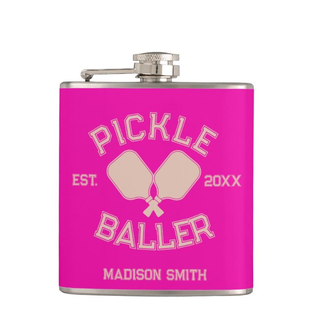 Pickle Baller Pickleball-Kollegialtypografie Flachmann (Vorderseite)