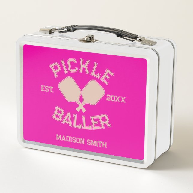 Pickle Baller Pickleball-Kollegialtypografie Metall Brotdose (Vorderseite)