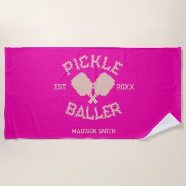 Pickle Baller Pickleball-Kollegialtypografie Strandtuch (Vorderseite)