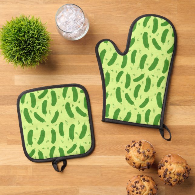 Pickle & Fresh Collection gemustert Ofenhandschuh & Topflappen-Set (Oben Unten)