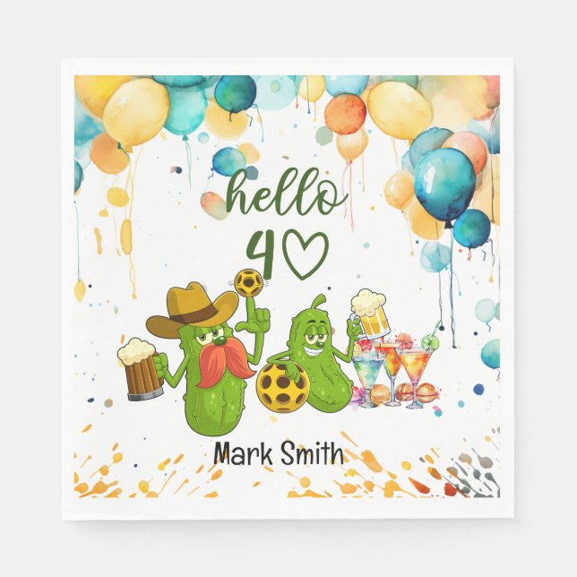 Pickleball 40. Geburtstag Serviette (Vorderseite)