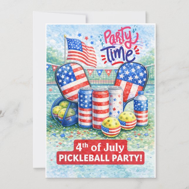 PICKLEBALL 4th of July Pickleball Party Invitation Einladung (Vorderseite)