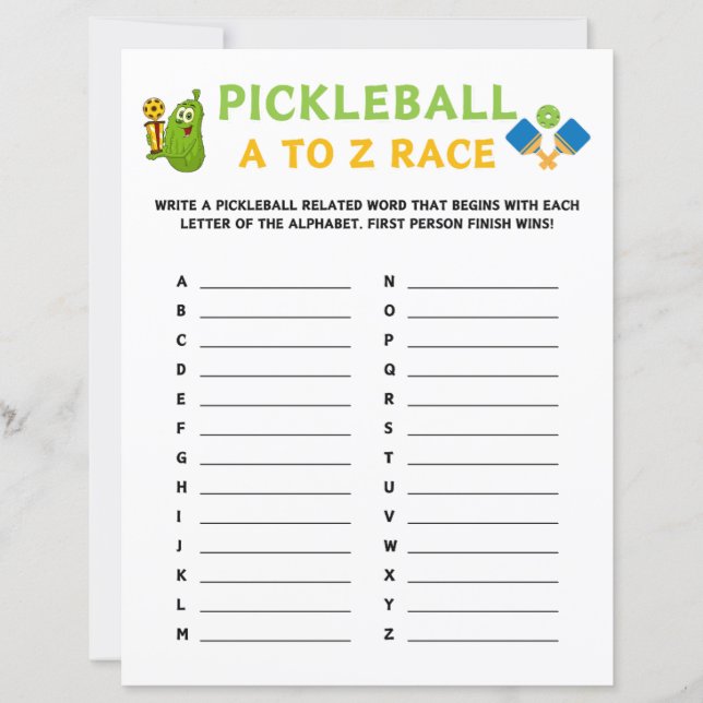 Pickleball A to Z Race Game (Vorderseite)