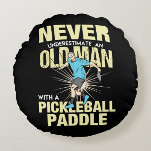 Pickleball - Alter Mann mit einem Pickleball-Schlä Rundes Kissen
