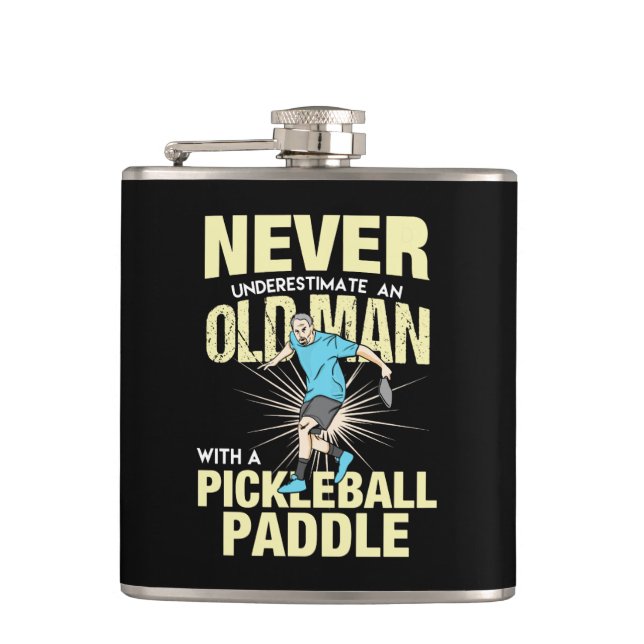 Pickleball - Alter Mann mit Pickleball-Paddel Flachmann (Vorderseite)