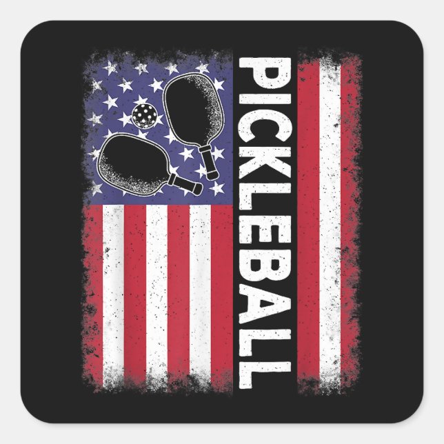 Pickleball American Flag Funny Pickleball Lover Vi Quadratischer Aufkleber (Vorderseite)