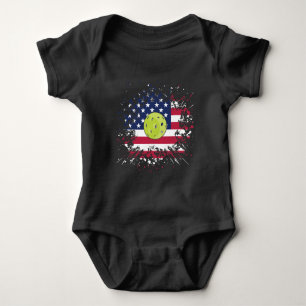 Pickleball American Flag US Racket Paddle Ball Baby Strampler