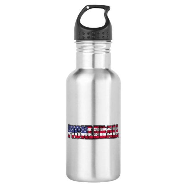 Pickleball Amerikanische Flagge Edelstahlflasche (Vorderseite)