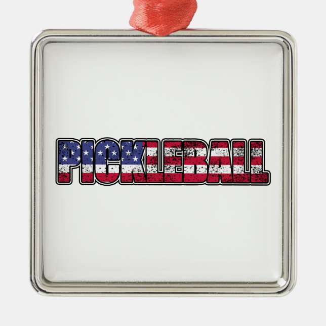 Pickleball Amerikanische Flagge Ornament Aus Metall (Vorne)