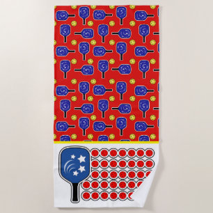 Pickleball Amerikanische Flagge Rot Weiß und Blau Strandtuch