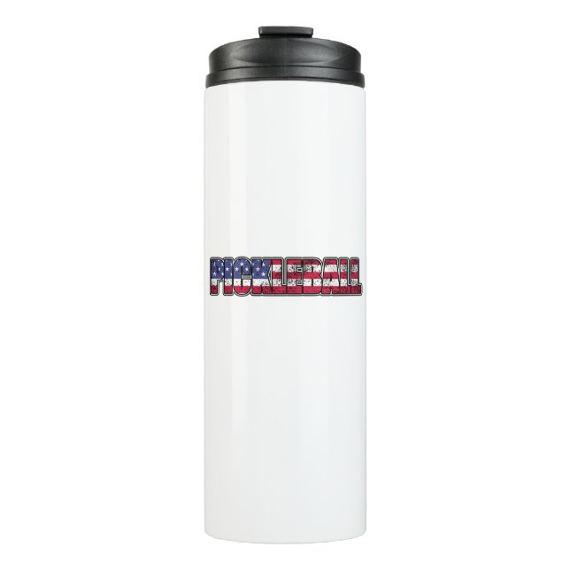 Pickleball Amerikanische Flagge Thermosbecher (Vorderseite)
