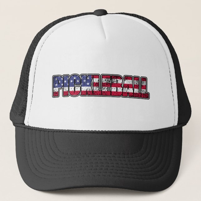 Pickleball Amerikanische Flagge Truckerkappe (Vorderseite)