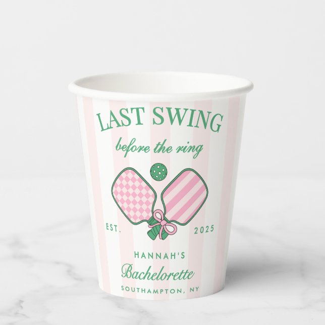 Pickleball Bach Cocktail Green & Pink Stripes Pappbecher (Vorderseite)