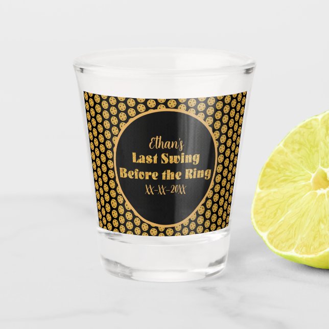 Pickleball Bachelor Party Black Gold Personalisier Schnapsglas (Vorderseite)