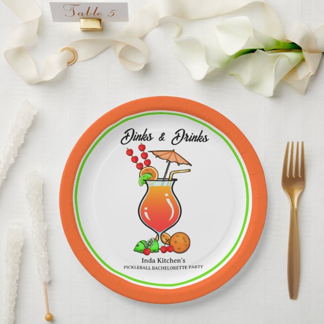 Pickleball Bachelorette Wedding Dinks & Drinks Pappteller (Hochzeit)