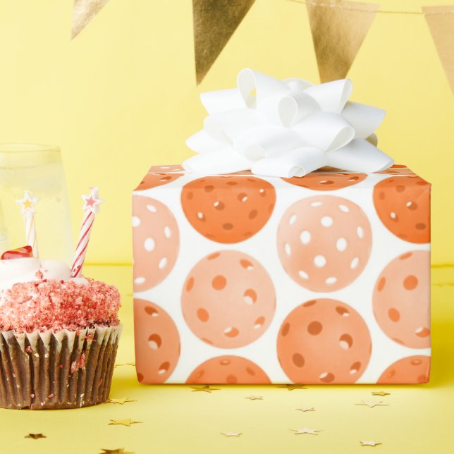 Pickleball Ball, Orange Pickleball Balls auf Weiß Geschenkpapier (Geburtstagsparty)