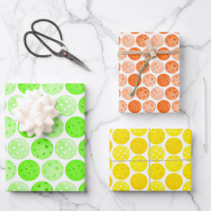 Pickleball Balls - Grün, Orange und Gelb Party Geschenkpapier Set