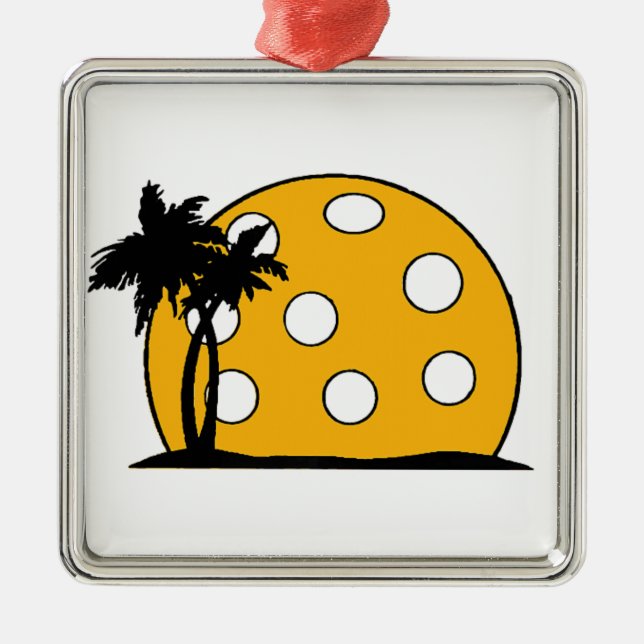 Pickleball Beach Sunset Ornament Aus Metall (Vorne)