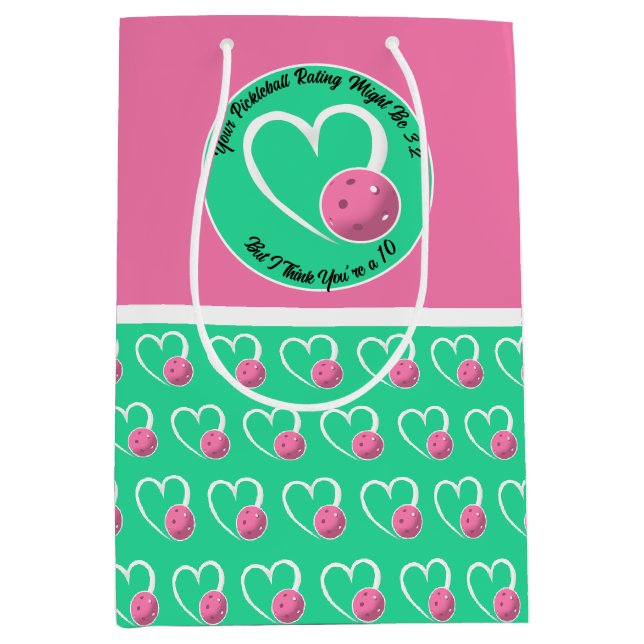 Pickleball Bewertung Valentinherz Rosa Türkis Mittlere Geschenktüte (Vorderseite)