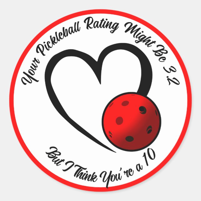 Pickleball Bewertung Valentinherz Rot und Weiß Runder Aufkleber (Vorderseite)