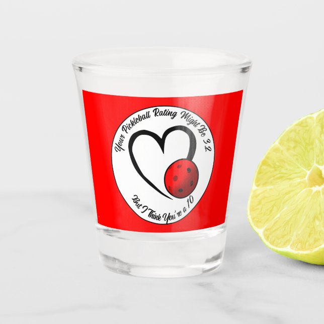 Pickleball Bewertung Valentinherz Rot und Weiß Schnapsglas (Vorderseite)