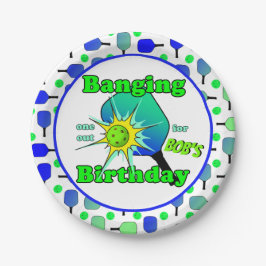 Pickleball Birthday Blue Green Paddle Ball Banging Pappteller