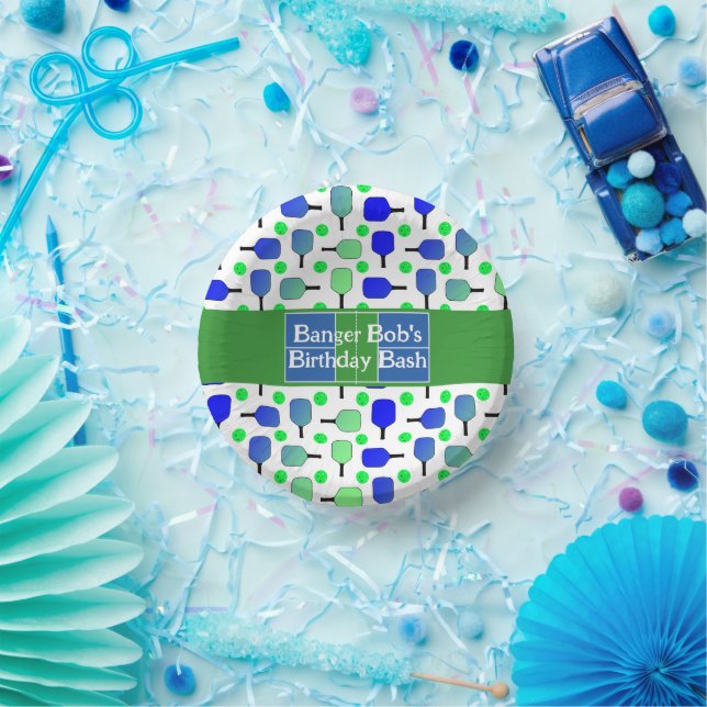 Pickleball Birthday Blue Green Paddle Ball Banging Pappteller (Party)