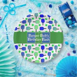 Pickleball Birthday Blue Green Paddle Ball Banging Pappteller