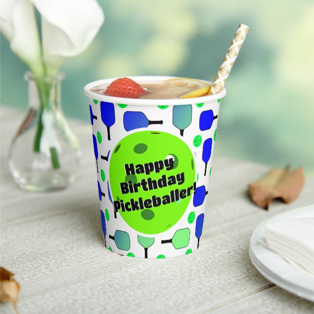 Pickleball Birthday Blue Green Personalisiert Happ Pappbecher (In Situ)