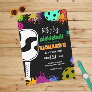 Pickleball Birthday Colorful Sports Partys Einladung