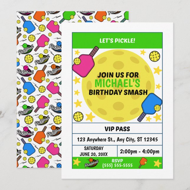 Pickleball Birthday Party Invitation Einladung (Vorne/Hinten)