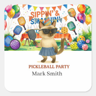 Pickleball Birthday Party Quadratischer Aufkleber