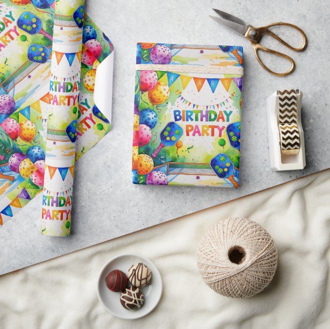 Pickleball Birthday Party thematisch Geschenkpapier (Kunsthandwerk)