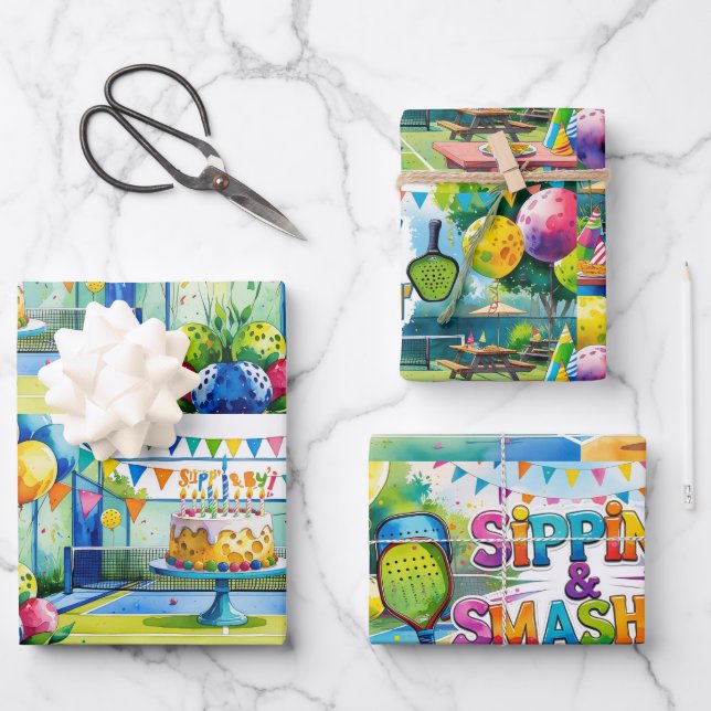 Pickleball Birthday themed Geschenkpapier Set (Vorderseite)