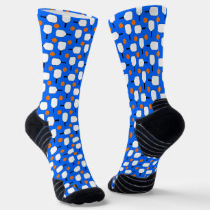 Pickleball Blau Orange und Weiße Paddles und Bälle Socken
