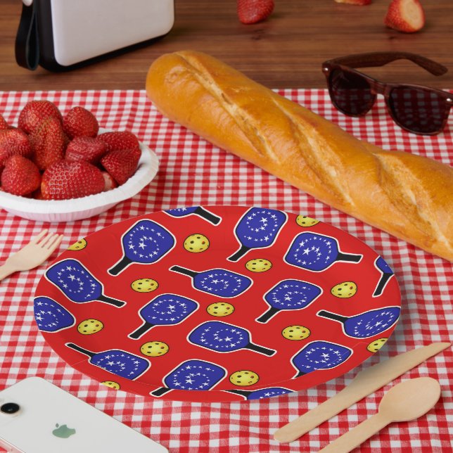 Pickleball Blue Paddles Yellow Balls 4. Juli Pappteller (Picknick)