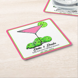 Pickleball-Brautjunggesparty Dinks & Drinks Pink C Rechteckiger Pappuntersetzer