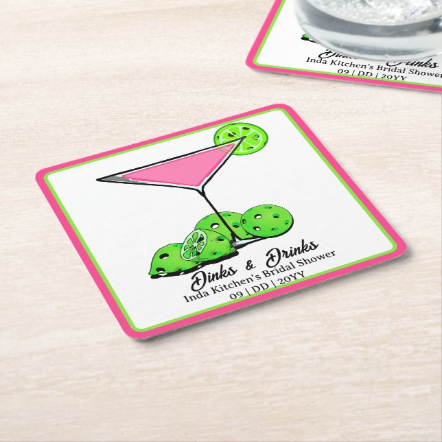 Pickleball-Brautjunggesparty Dinks & Drinks Pink C Rechteckiger Pappuntersetzer (angewinkelt)