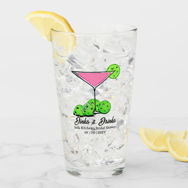 Pickleball Brautparty Rosa Cocktail Personalisiere Glas (Vorderseite Ice)