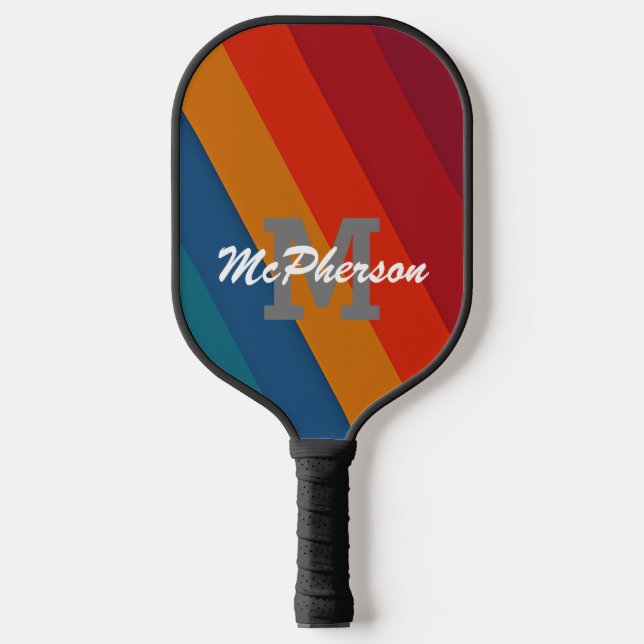 Pickleball Bright Color Stripes Monogramm und Name Pickleball Schläger (Vorderseite)