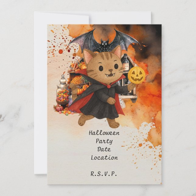 Pickleball Cat and Friends Host Halloween-Party Einladung (Vorderseite)