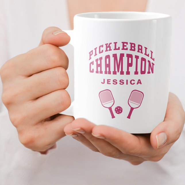 Pickleball Champion Individuelle Name Initials Pin Jumbo-Tasse (Pickleball Champion Custom Name Initials Pink Fun Giant Coffee Mug)