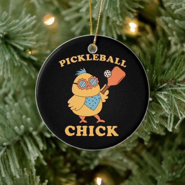 Pickleball Chick - Retro Keramik Ornament (Baum)