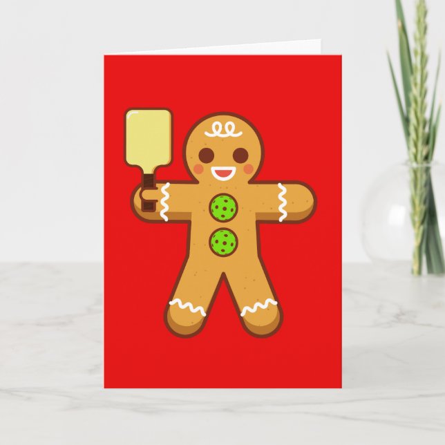 Pickleball Christmas Grußkarte: Gingerbreadman Karte (Vorderseite)