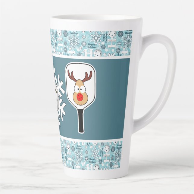 Pickleball Christmas Joy Blue und White Snowballs Milchtasse (Rechts)