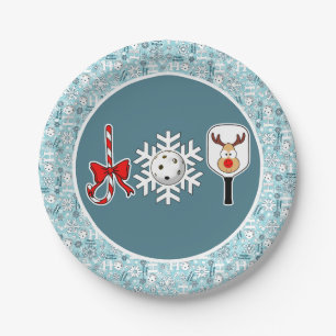 Pickleball Christmas Joy Blue und White Snowballs Pappteller