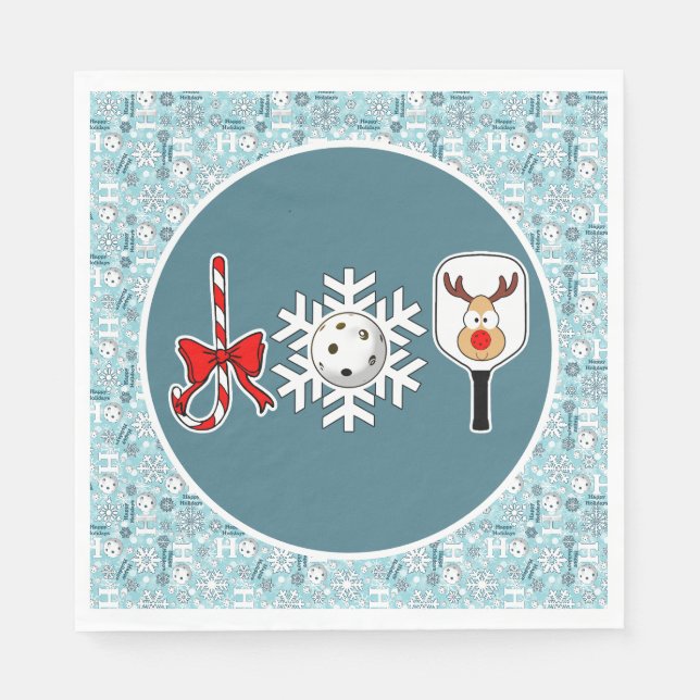 Pickleball Christmas Joy Blue und White Snowballs Serviette (Vorderseite)