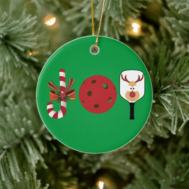 Pickleball Christmas Joy, Candy Cane, Reindeer Keramik Ornament (Baum)